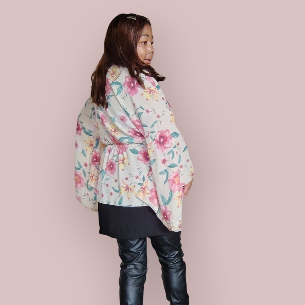 REVAMPED Women's Medium Floral Open-Front Kimono Cardigan - Picture 7 of 16